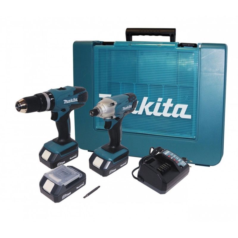 KIT MAKITA TRAPANO AVVITATORE + AVVITATORE IMPULSI 18V, 3 BATTERIE 1,5AMP LITIO