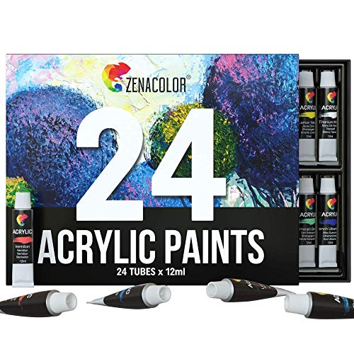 Zenacolor Set da 48 Tubetti di Pittura Acrilica, Colori Acrilici – Confezione da 48 x 12mL