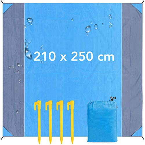 Coperta da Spiaggia, 250 * 210cm Coperta da Picnic Anti Sabbia Compact Portatile Impermeabile, con Reticule e 4… Campeggio e trekking Coperta da Spiaggia, 250 * 210cm Coperta da Picnic Anti Sabbia Compact Portatile Impermeabile, con Reticule e 4… Campeggio e trekking