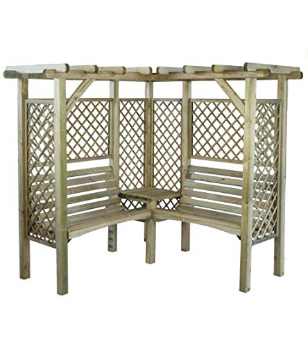 MIO-GIARDINO Milton – Pergola angolare in legno da giardino con 2 panchine e tavolino, misure esterne: 1.94m x 1.94m x 1…
