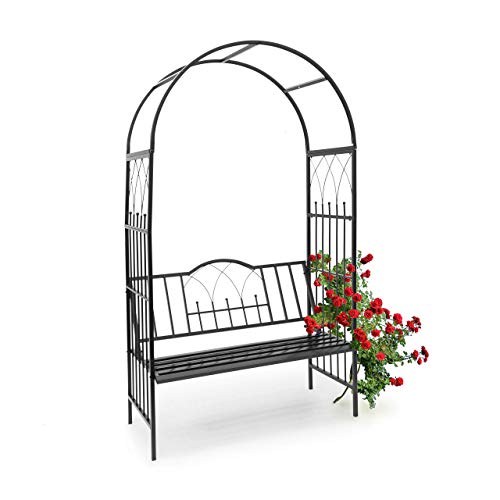 Relaxdays Arco da Giardino con Panca Incorporata e, HBT 203 X 114.5 X 59 cm, Ideale per Due Persone in Acciaio…