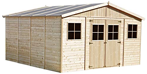 TIMBELA M330 Casetta da giardino in legno per esterni – Rimessa in pino / abete, costruzione dei pannelli – H246 x 418 x…