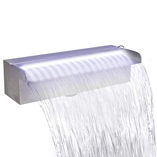 UnfadeMemory Fontana da Giardino Cascata per Laghetto Rettangolare con LED in Acciaio Inox 30 cm