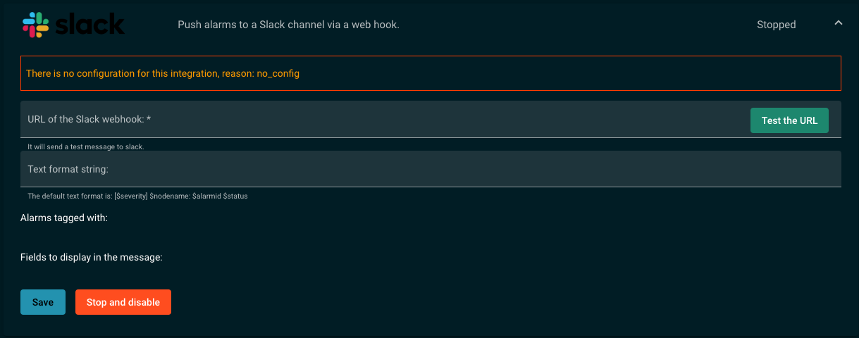 Slack Integration Panel in WombatOAM's web interface