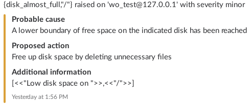 Example slack message