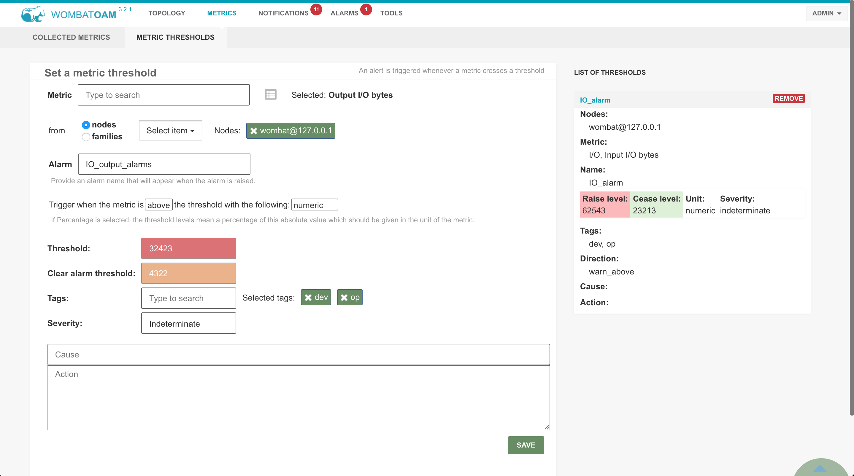 Configure the threshold alarms