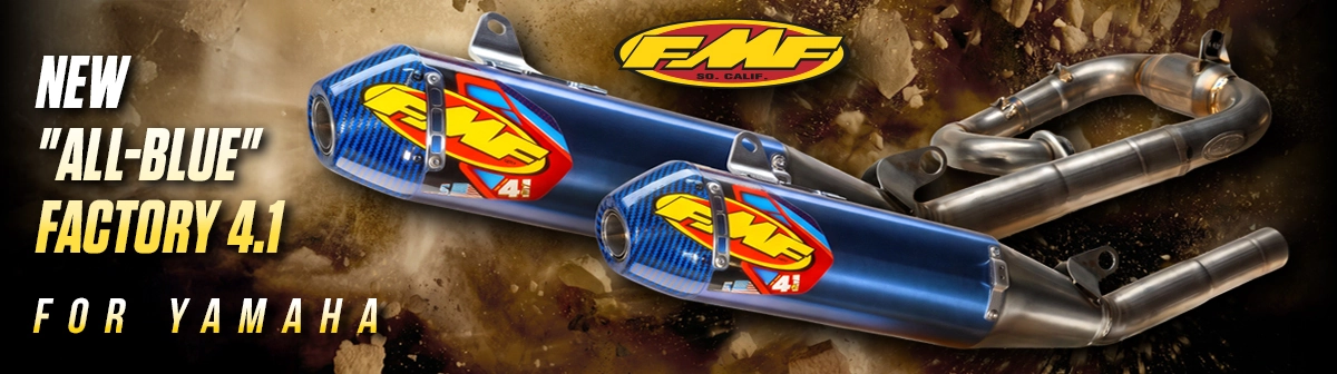 #WEB01019 - FMF - New Mufflers For Yamaha With Blue Carbon End CapLower Banner 1200x336