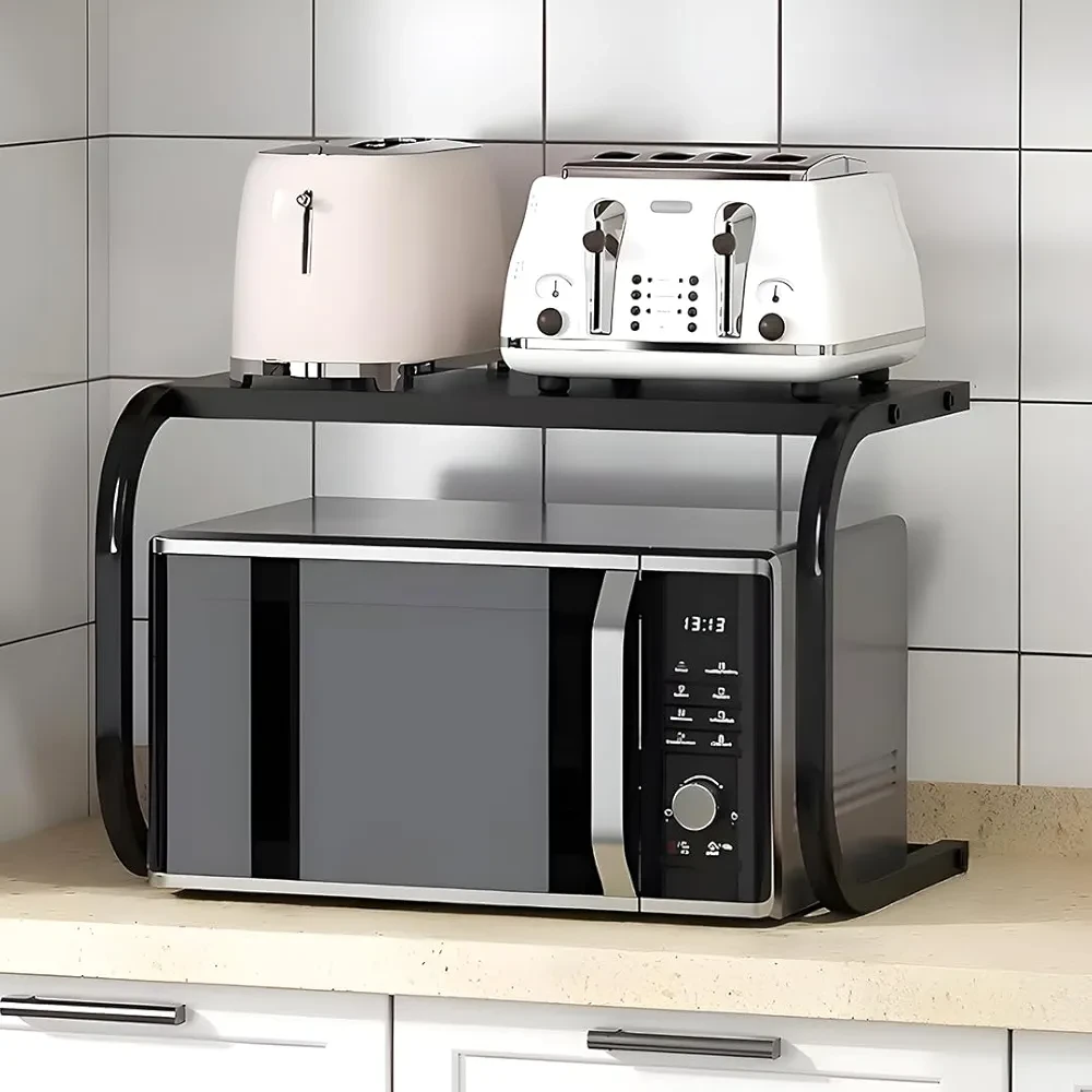 HomeEssentials Alloy Steel Microwave Stand – Space-saving kitchen rack for oven, OTG, mixer & storage. Durable, rust-resistant countertop organizer.