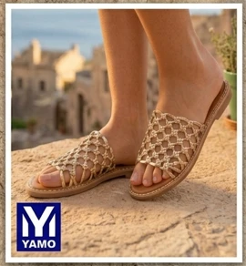 Elegant Ladies’ Flat Sandals with Sparkle Weave Details
