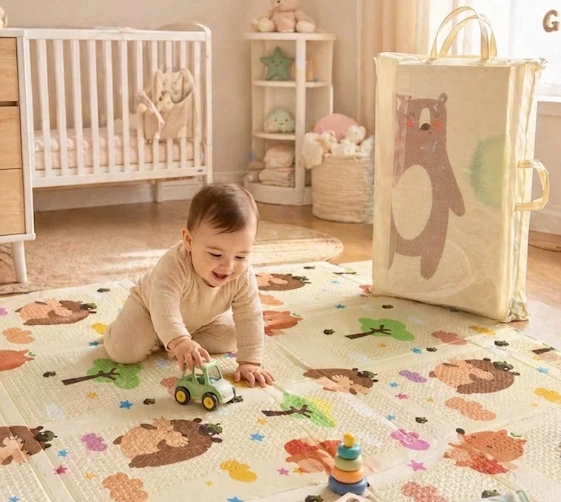 Foldable Kids Play Mat with Carry Bag – Double-Sided Waterproof Baby Floor Mat