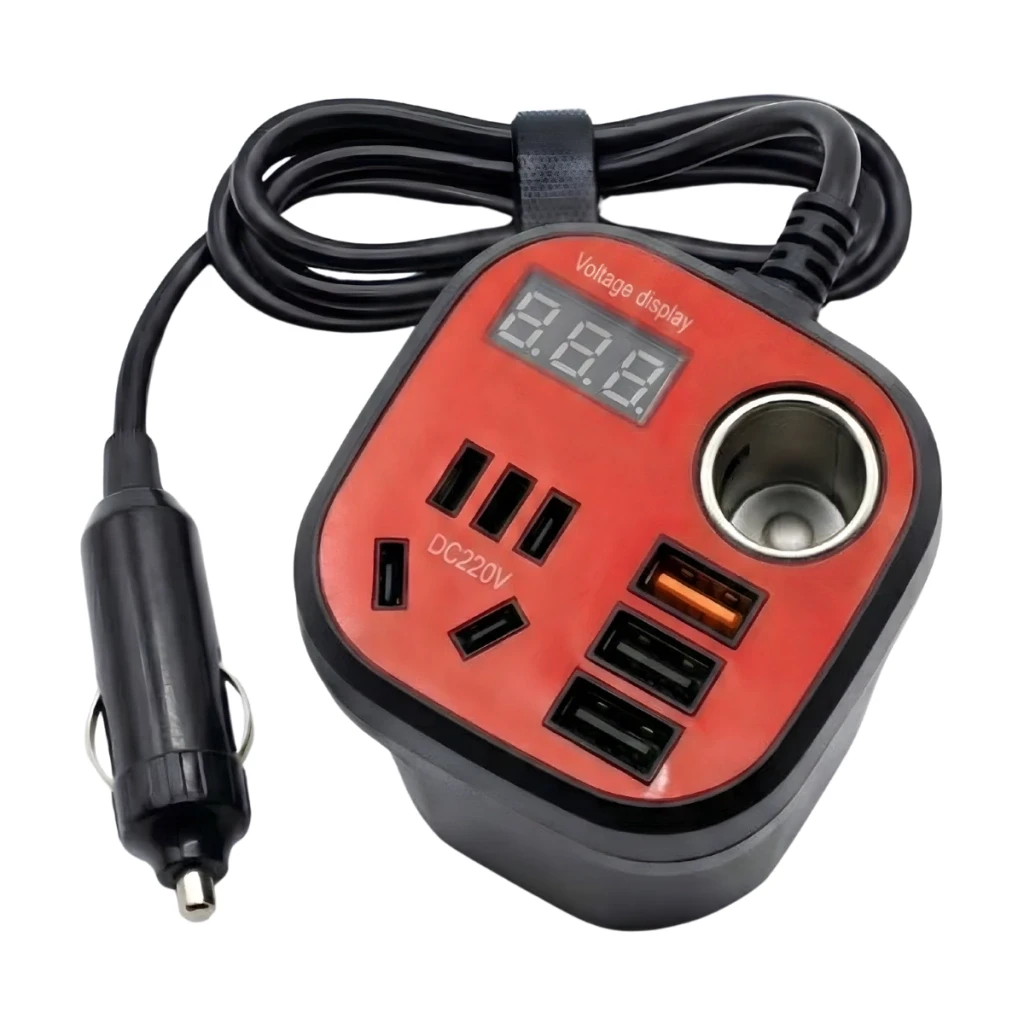Car Inverter Power Outlet - Vehicle Cup Holder DC Inverter with LED Display, 12V/24V to 220V,200W QC 3.0 Fast Charger Car Outlet Adapter for Trucks
