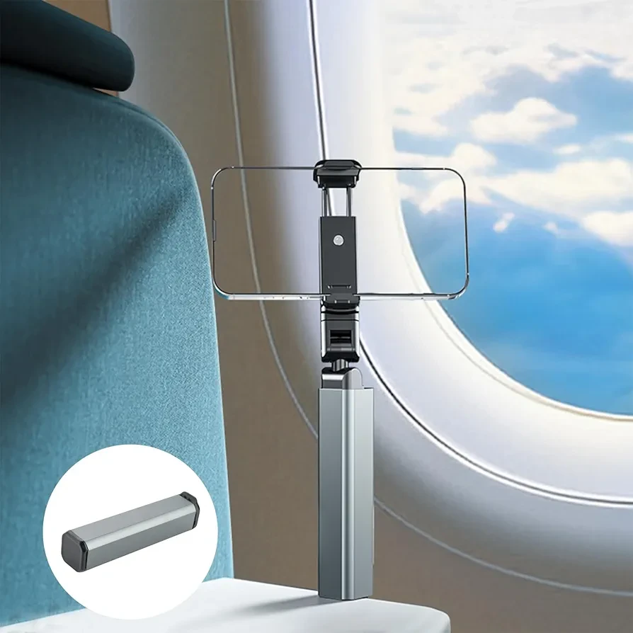 AiQInu Mobile Phone Holder, Adjustable 360 Degree, Foldable, Compatible with iPhone and Most Smartphones, Aeroplane, Car, Kitchen, Office Use (Black)