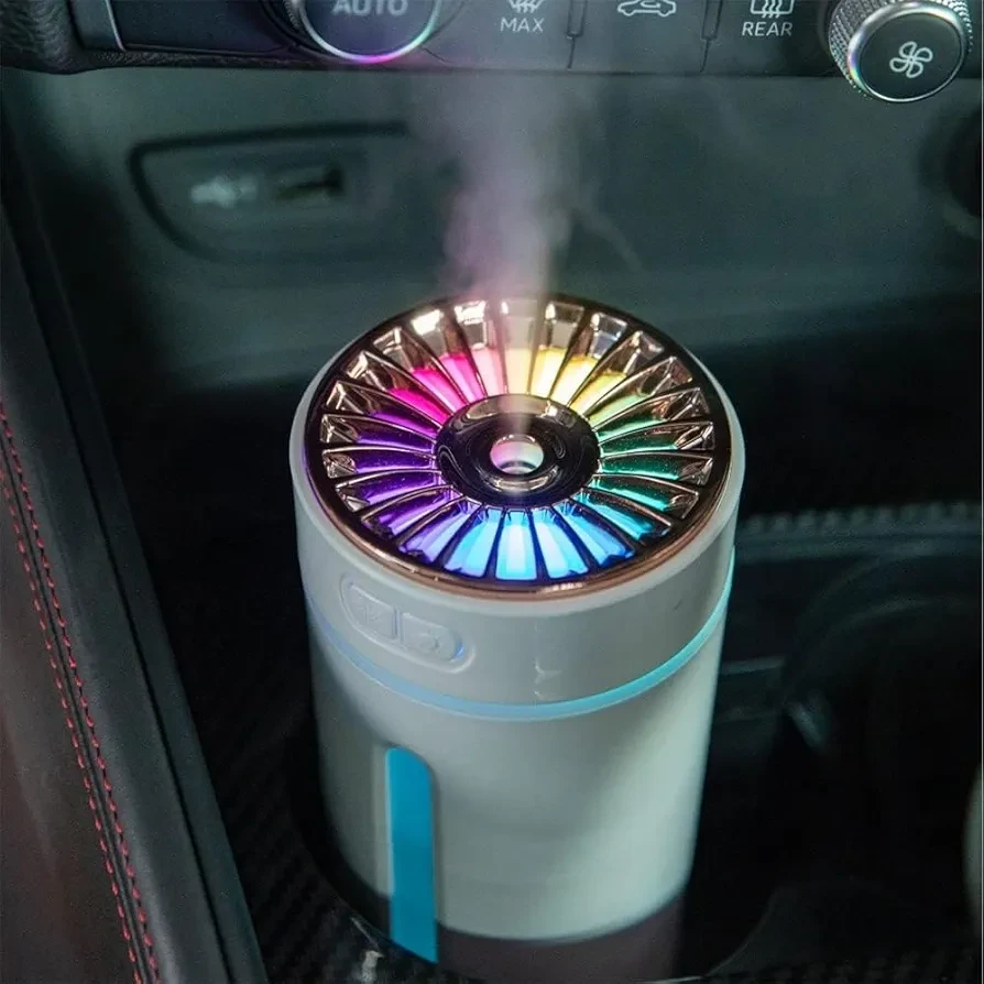 Mini USB Humidifier with LED Light, Fan Mist Diffuser, 3 Colours Available, White