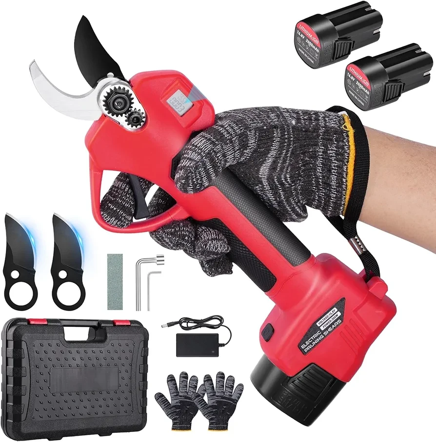 Cordless Electric Pruning Shears, Electric Pruner, Powered Hand Pruner,1.2 inch 32mm Cutting Diameter, 2 pcs Rechargeable 2Ah Lithium Battery, 6-8 Working Hours,Electric Shears for Gardening