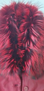 Haină cojoc cu guler vulpe bogat,  roșu dégradé