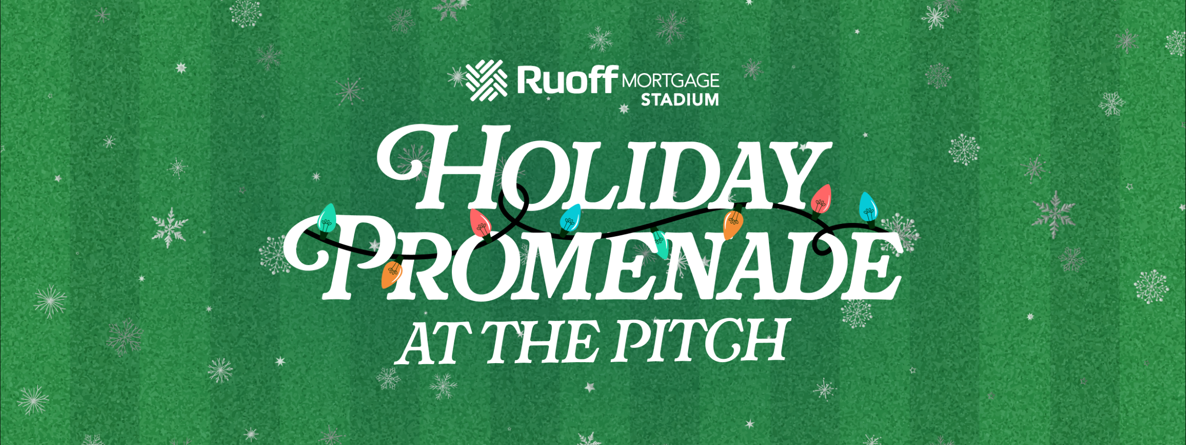 Top image showcasing the event title Holiday Promenade at the Pitch