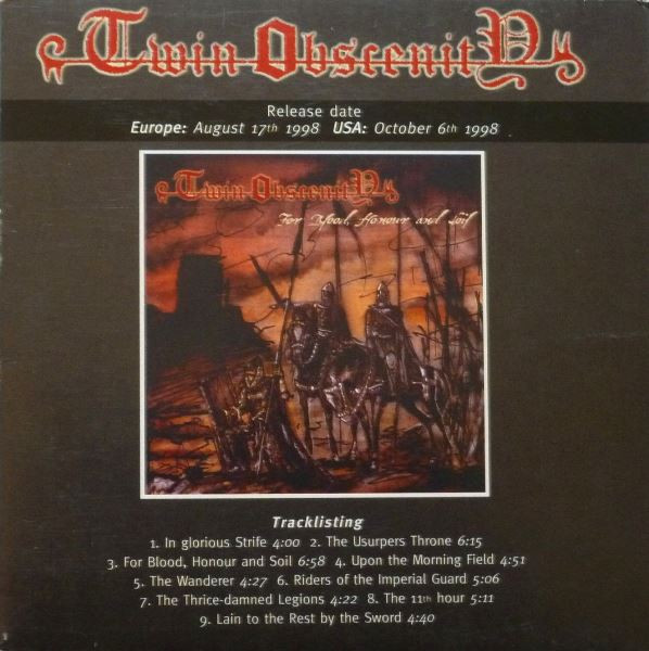 Twin Obscenity - For Blood, Honour and Soil