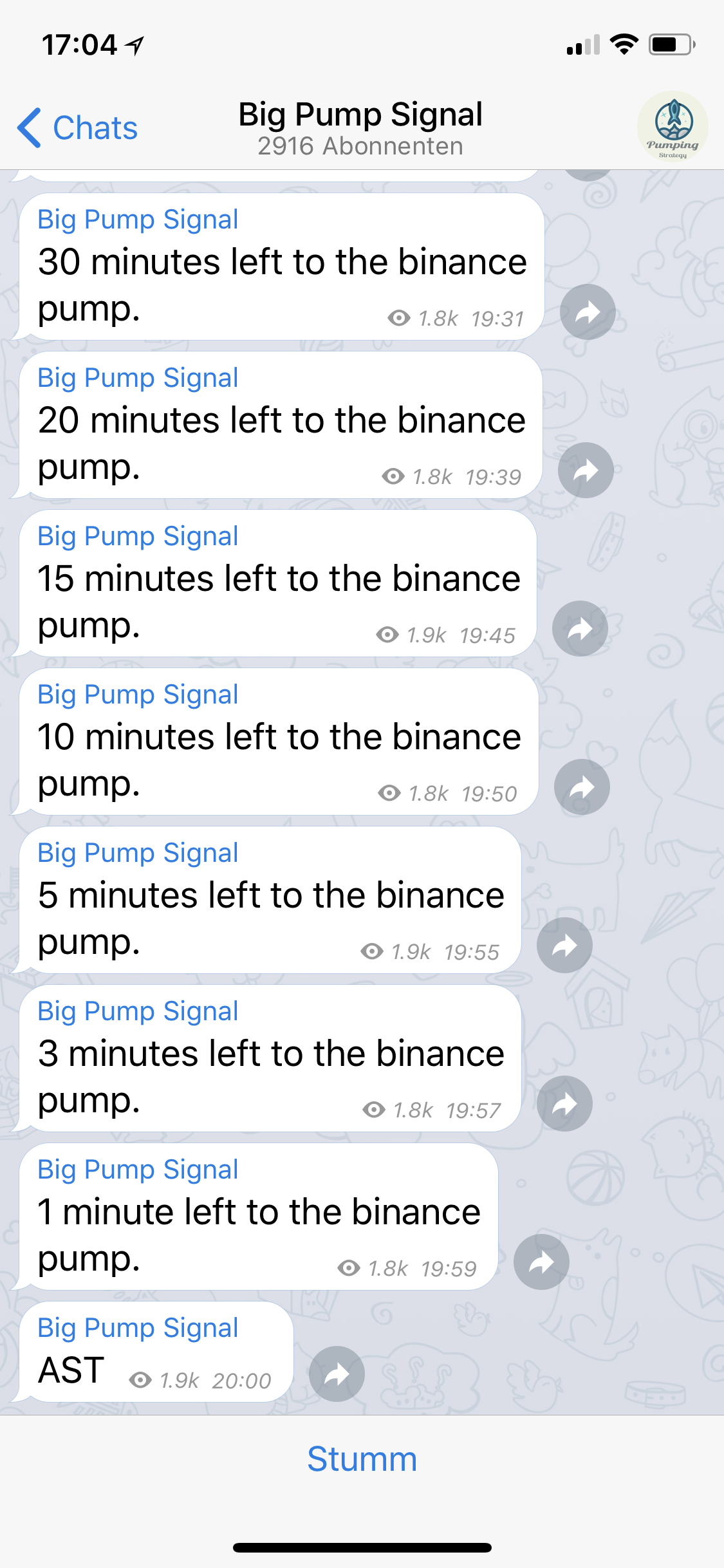 Im Minutentakt kündigt Murat A. in der Telegram-Gruppe den sogenannten Finance Pump an. Um 20 Uhr wird die Währung bekanntgegeben, die Teilnehmer der Gruppe kaufen sollen.